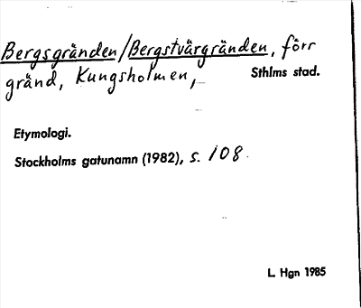 Bild på arkivkortet för arkivposten Bergsgränden Bergstvärgränden