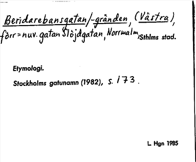 Bild på arkivkortet för arkivposten Beridarebansgatan Beridarebansgränden, (Västra)