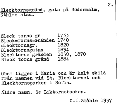 Bild på arkivkortet för arkivposten Blecktornsgränd