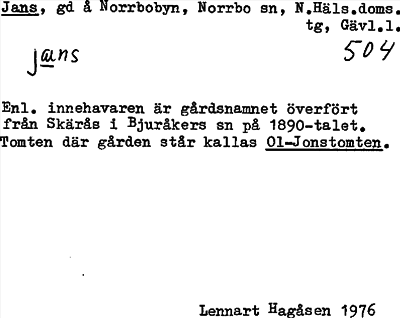 Bild på arkivkortet för arkivposten Jans