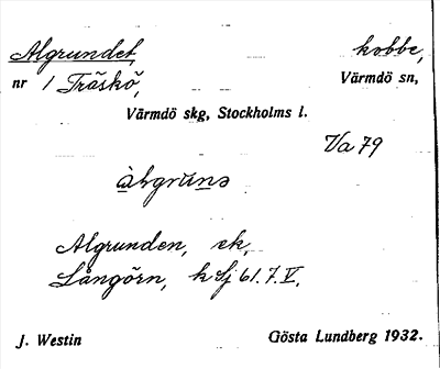 Bild på arkivkortet för arkivposten Algrundet