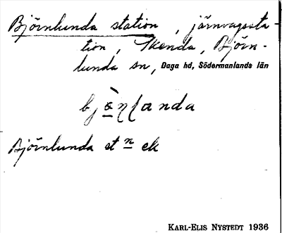 Bild på arkivkortet för arkivposten Björnlunda station