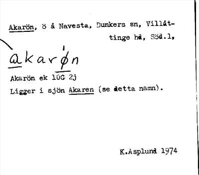 Bild på arkivkortet för arkivposten Akarön