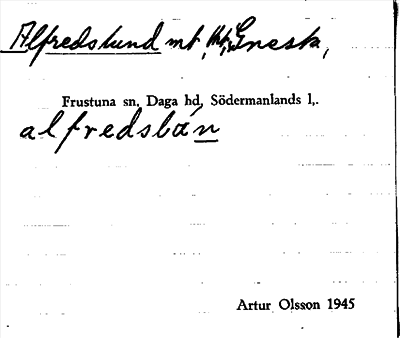 Bild på arkivkortet för arkivposten Alfredslund