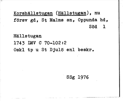 Bild på arkivkortet för arkivposten Korshällstugan (Hällstugan)