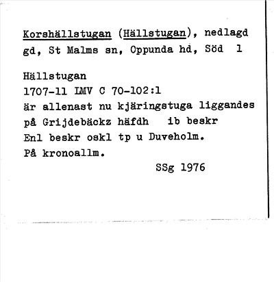 Bild på arkivkortet för arkivposten Korshällstugan (Hällstugan)