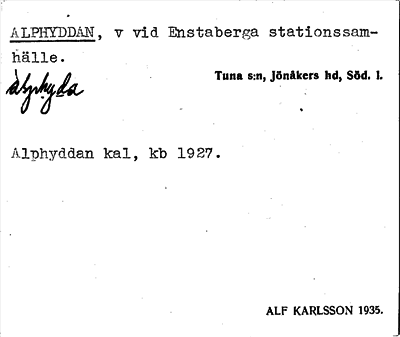 Bild på arkivkortet för arkivposten Alphyddan