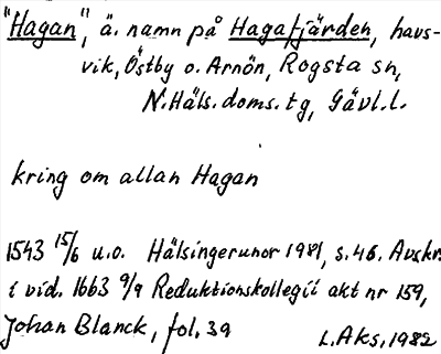 Bild på arkivkortet för arkivposten »Hagan»