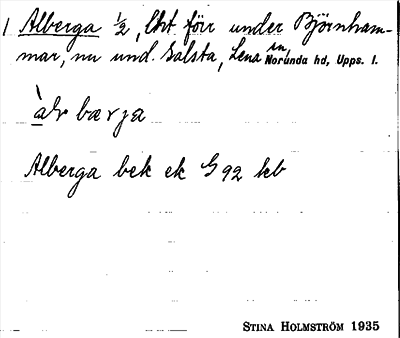 Bild på arkivkortet för arkivposten Alberga
