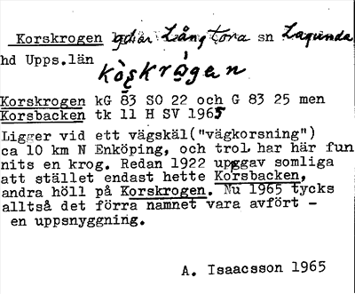 Bild på arkivkortet för arkivposten Korskrogen