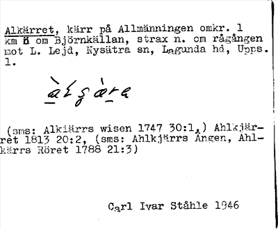 Bild på arkivkortet för arkivposten Alkärret