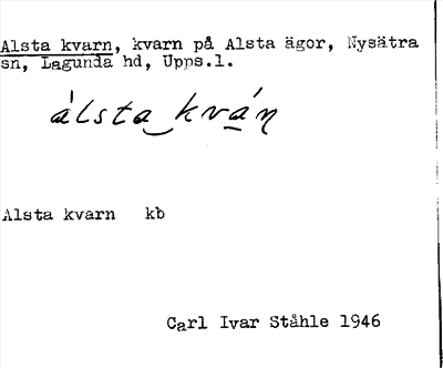 Bild på arkivkortet för arkivposten Alsta kvarn