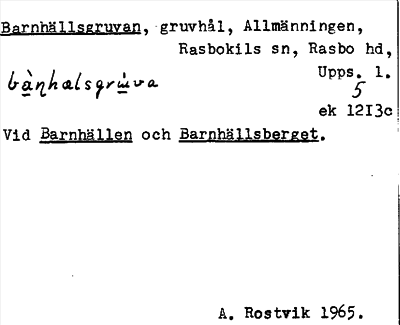 Bild på arkivkortet för arkivposten Barnhällsgruvan