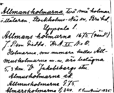 Bild på arkivkortet för arkivposten *Allmansholmarna