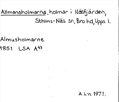 Bild på arkivkortet för arkivposten Allmansholmarna