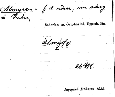 Bild på arkivkortet för arkivposten Almyren