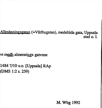 Bild på arkivkortet för arkivposten Allmänningsgatan (=Vårfrugatan)