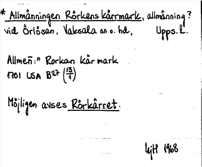 Bild på arkivkortet för arkivposten *Allmänningen Rörkens kärrmark