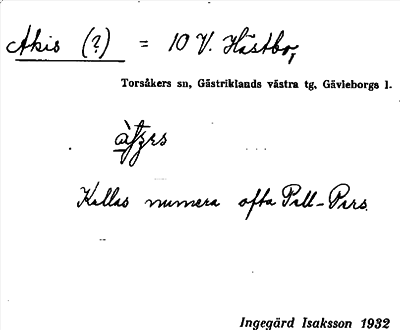 Bild på arkivkortet för arkivposten Akis (?)