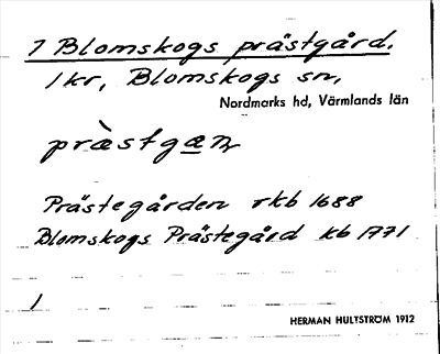 Bild på arkivkortet för arkivposten Blomskogs prästgård