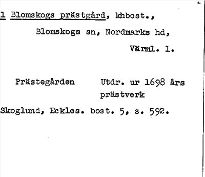 Bild på arkivkortet för arkivposten Blomskogs prästgård