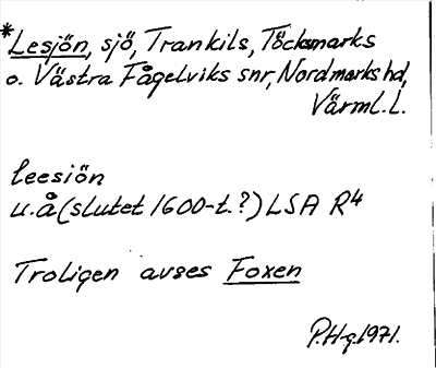 Bild på arkivkortet för arkivposten *Lesjön