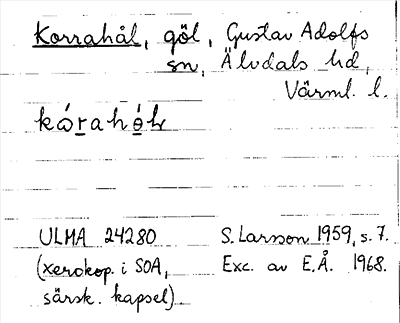 Bild på arkivkortet för arkivposten Korrahål
