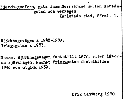 Bild på arkivkortet för arkivposten Björkhagsvägen
