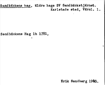 Bild på arkivkortet för arkivposten Sandbäckens hag