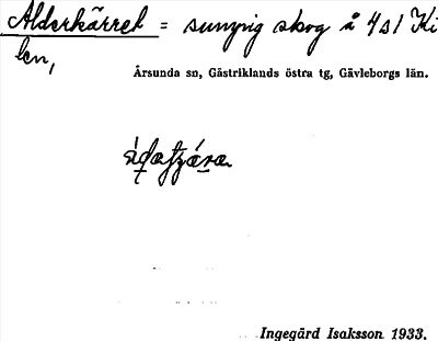 Bild på arkivkortet för arkivposten Alderkärret