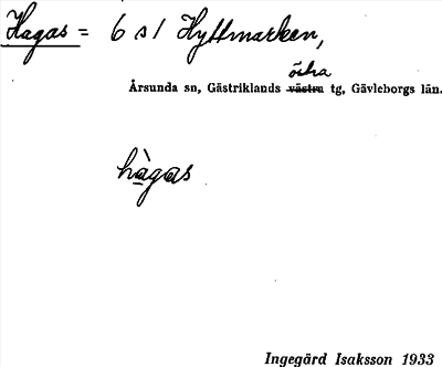 Bild på arkivkortet för arkivposten Hagas