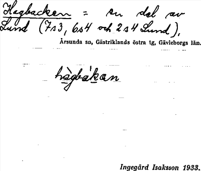 Bild på arkivkortet för arkivposten Hagbacken