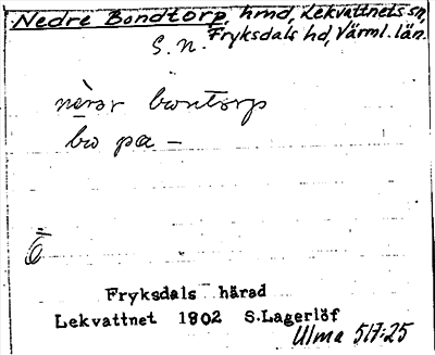 Bild på arkivkortet för arkivposten Nedre Bondtorp