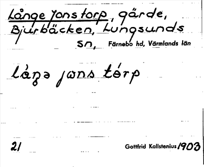 Bild på arkivkortet för arkivposten Långe Jonstorp