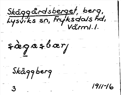Bild på arkivkortet för arkivposten Skäggårdsberget