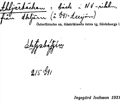 Bild på arkivkortet för arkivposten Aktjärbäcken