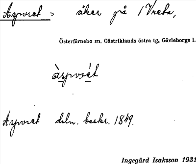 Bild på arkivkortet för arkivposten Aspvret