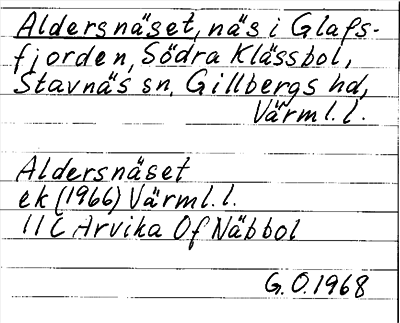 Bild på arkivkortet för arkivposten Aldersnäset