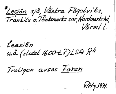 Bild på arkivkortet för arkivposten *Lesjön