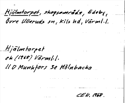 Bild på arkivkortet för arkivposten Hjälmtorpet