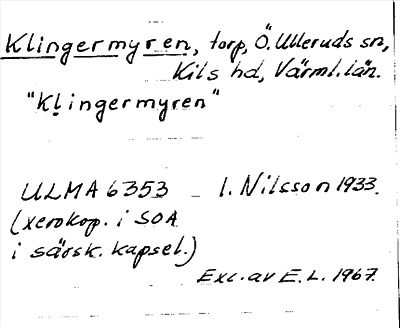 Bild på arkivkortet för arkivposten Klingermyren