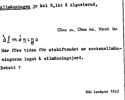 Bild på arkivkortet för arkivposten Allmänningen