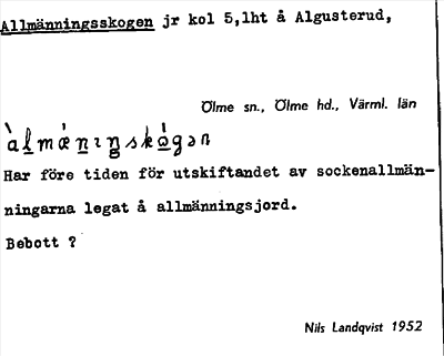 Bild på arkivkortet för arkivposten Allmänningsskogen