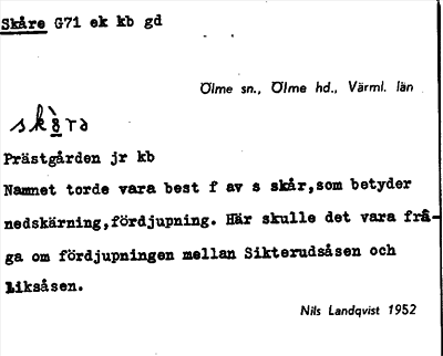 Bild på arkivkortet för arkivposten Skåre