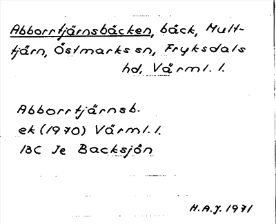 Bild på arkivkortet för arkivposten Abborrtjärnsbäcken