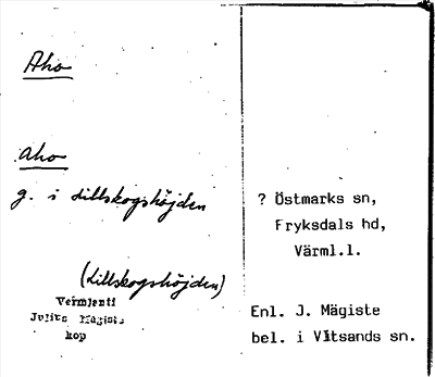 Bild på arkivkortet för arkivposten Aho