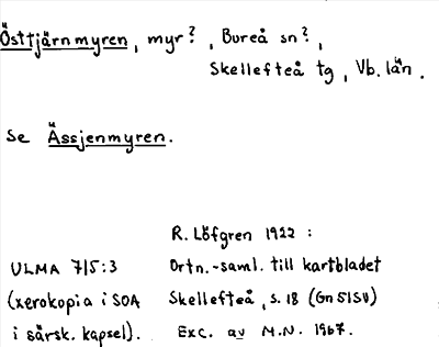 Bild på arkivkortet för arkivposten Östtjärnmyren, se Ässjenmyren