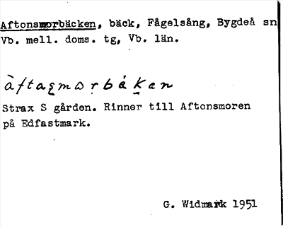 Bild på arkivkortet för arkivposten Aftonsmorbäcken