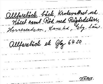 Bild på arkivkortet för arkivposten Allfarebäck