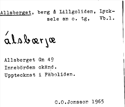 Bild på arkivkortet för arkivposten Allsberget